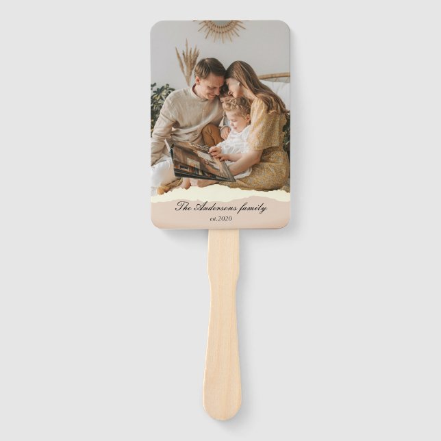 Modern Family Photo & Personalised Name Gift Hand Fan (Front)