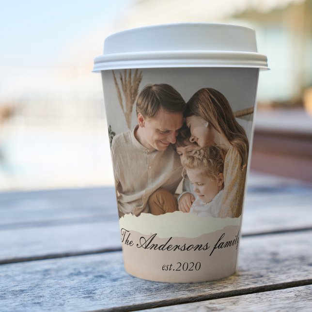 Modern Family Photo & Personalised Name Gift Paper Cups (Creator Uploaded)