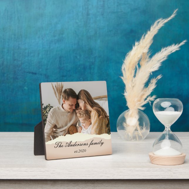 Modern Family Photo & Personalised Name Gift Plaque (Insitu)