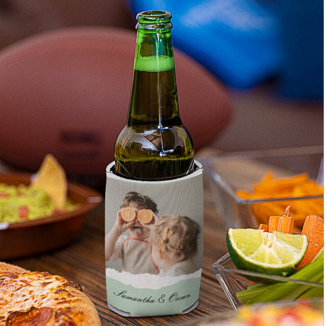 Modern Family Photo & Personalised Name Mint Gift Can Cooler (Creator Uploaded)