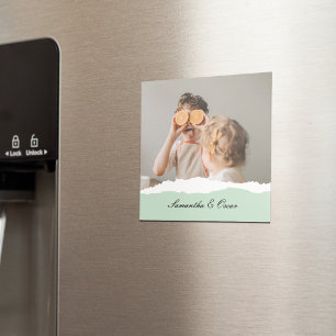Modern Family Photo & Personalised Name Mint Gift Magnet
