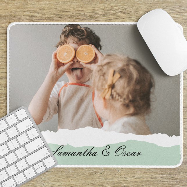 Modern Family Photo & Personalised Name Mint Gift Mouse Pad (Creator Uploaded)