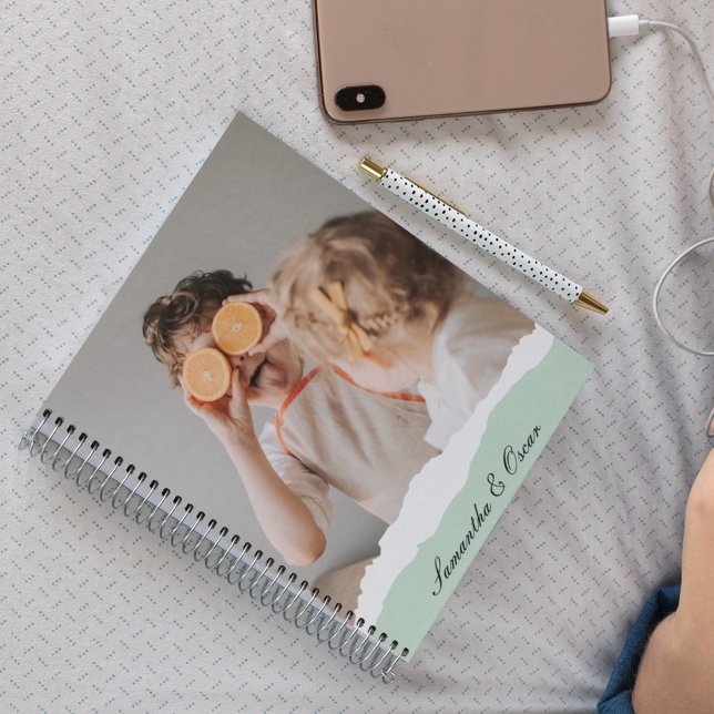 Modern Family Photo & Personalised Name Mint Gift Notebook (Creator Uploaded)