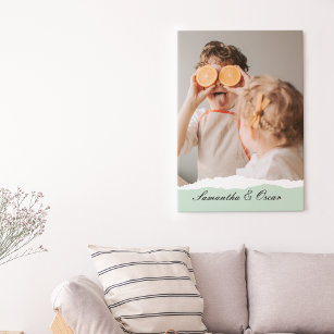 Modern Family Photo & Personalised Name Mint Gift Poster