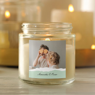 Modern Family Photo & Personalised Name Mint Gift Square Sticker