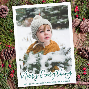 Modern Family Photo Personalized Merry Everything  Holiday Card