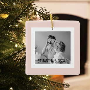 Modern  Family Photo Pink Simple Lovely Gift  Ceramic Ornament