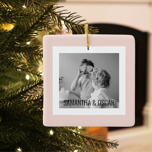 Modern  Family Photo Pink Simple Lovely Gift  Ceramic Ornament (Creator Uploaded)