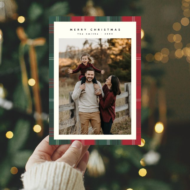 Modern Family Photo Plaid Christmas Cards (Creator Uploaded)