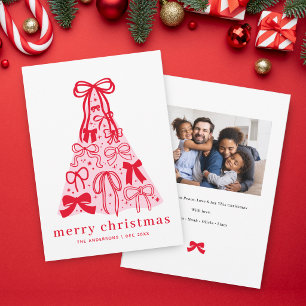 Modern Family Photo Red Bow Merry Christmas Holiday Card