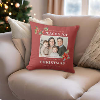 Modern Family Photo Red Christmas Cushion