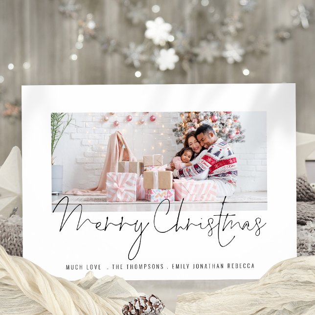 Modern Family Photo Script Merry Christmas Card (Front and back view. Available digitally and printed.)