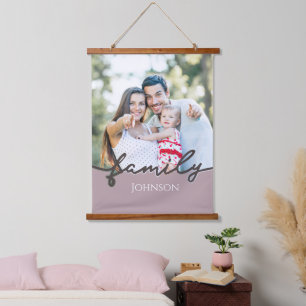 Modern Family Photo Script Trendy Keepsake  Hanging Tapestry