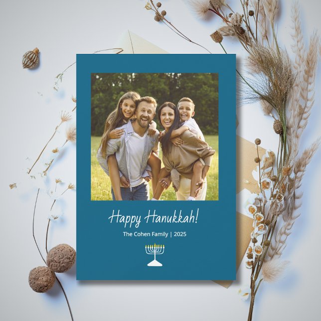 Modern Family Photo Simple Menorah Hanukkah Holiday Card (Creator Uploaded)