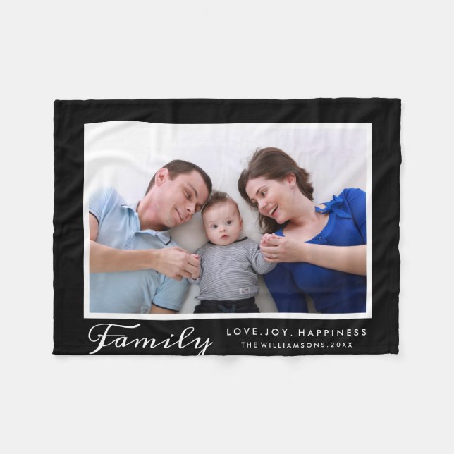 Modern Family Photo Template Script Words Custom Fleece Blanket (Front (Horizontal))