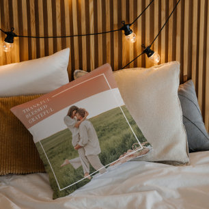 Modern Family Photo   Thankful Blessed Grateful  Cushion