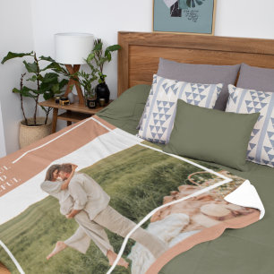 Modern Family Photo   Thankful Blessed Grateful  Fleece Blanket