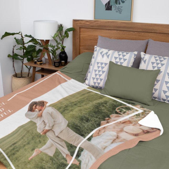 Modern Family Photo | Thankful Blessed Grateful  Fleece Blanket (Creator Uploaded)