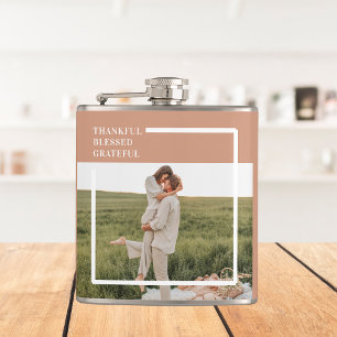 Modern Family Photo Thankful Blessed Grateful Hip Flask