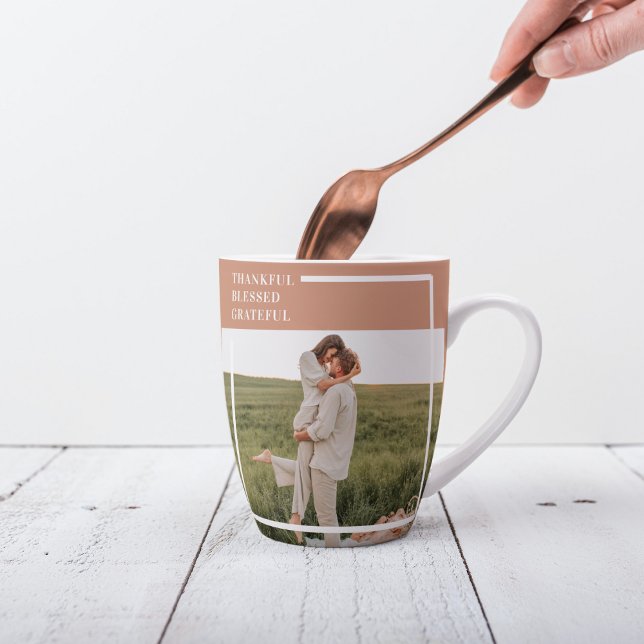 Modern Family Photo | Thankful Blessed Grateful Latte Mug (Creator Uploaded)