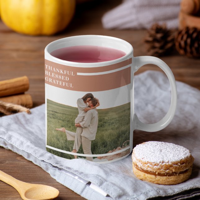 Modern Family Photo | Thankful Blessed Grateful Mug (Creator Uploaded)
