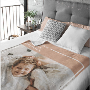 Modern Family Photo   Thankful Blessed Grateful  Sherpa Blanket