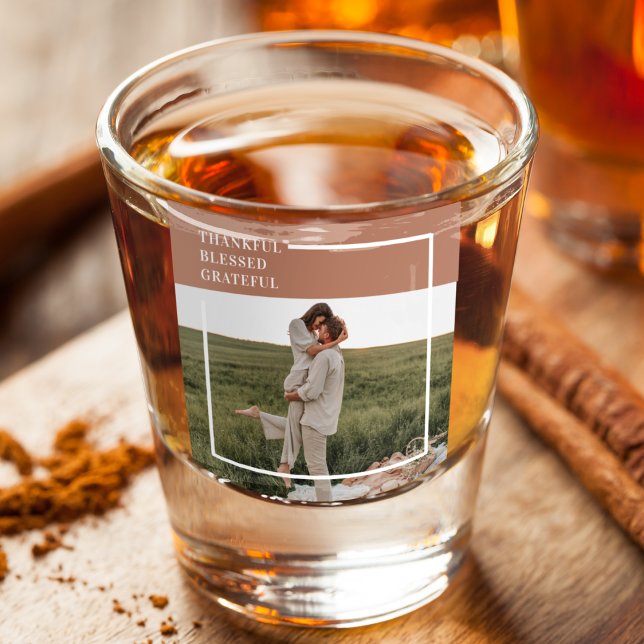 Modern Family Photo | Thankful Blessed Grateful Shot Glass (Creator Uploaded)