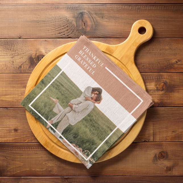 Modern Family Photo | Thankful Blessed Grateful Tea Towel (Creator Uploaded)