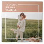 Modern Family Photo | Thankful Blessed Grateful Tile<br><div class="desc">Celebrate your most cherished moments with this elegant "Thankful, Blessed, Grateful" custom photo art print. Featuring warm earthy tones, soft modern typography, and a clean minimalist frame layout, this personalised design adds heart and meaning to any home decor. Perfect for Thanksgiving, fall, or any season of gratitude, it’s an ideal...</div>