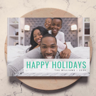 Modern Family Photo Vibrant Green Christmas Holiday Card