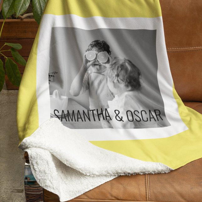 Modern  Family Photo Yellow Simple Lovely Gift Sherpa Blanket (Creator Uploaded)
