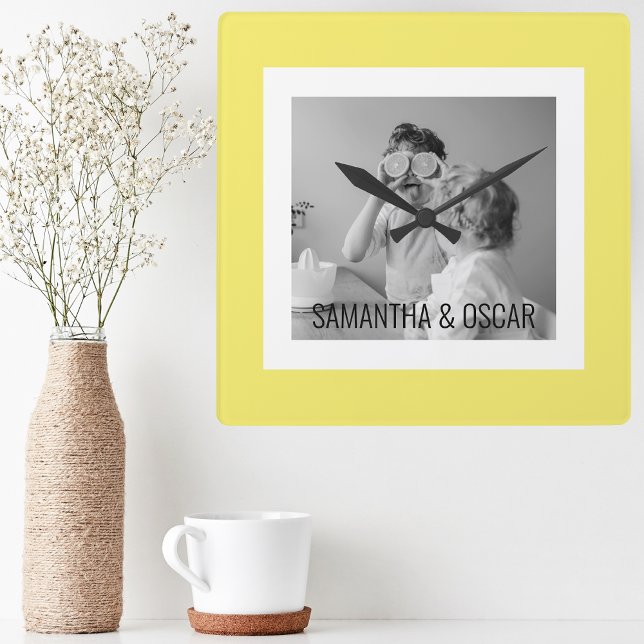Modern  Family Photo Yellow Simple Lovely Gift Square Wall Clock (Creator Uploaded)