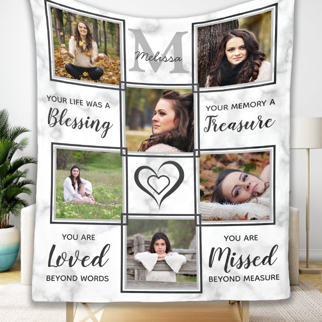 Modern Family Remembrance Keepsake Photo Collage Fleece Blanket (Creator Uploaded)