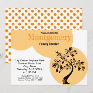 Modern Family Reunion Orange Flowering Black Tree Invitation