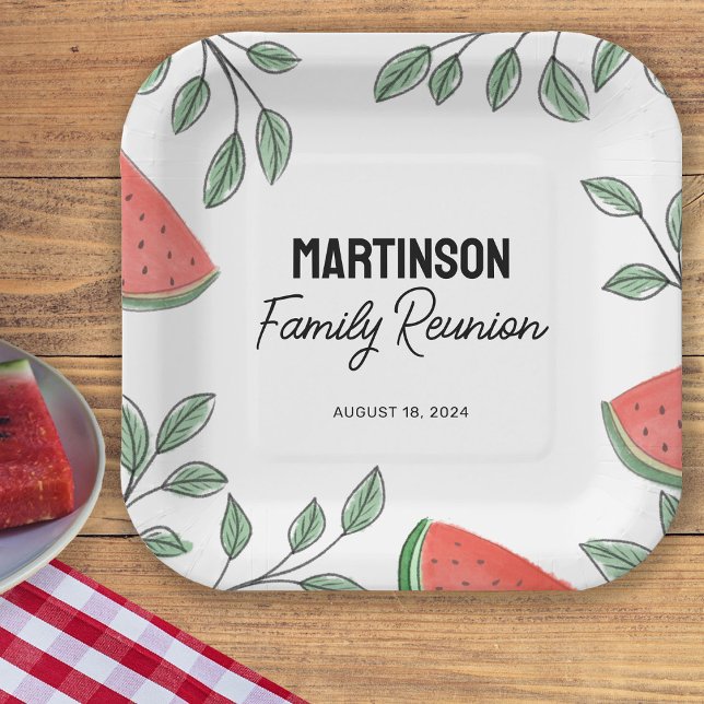 Modern Family Reunion Summer Tree Watermelon Paper Plate (Creator Uploaded)