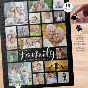 Modern FAMILY Scrip Photo Collage Name Black Jigsaw Puzzle