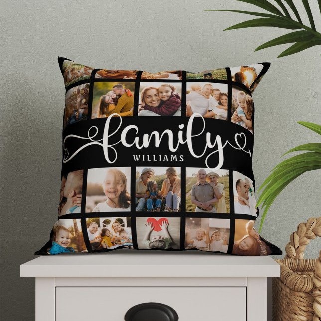 Modern Family Script 20 Photo Collage Chic Black Cushion (Creator Uploaded)
