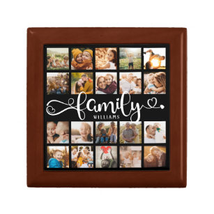 Modern Family Script 20 Photo Collage Chic Black Gift Box