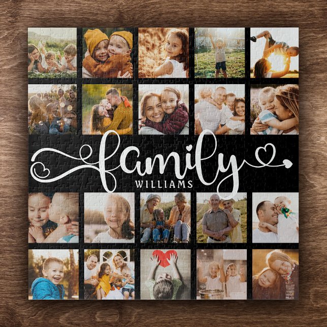 Modern Family Script 20 Photo Collage Chic Black Jigsaw Puzzle (Creator Uploaded)