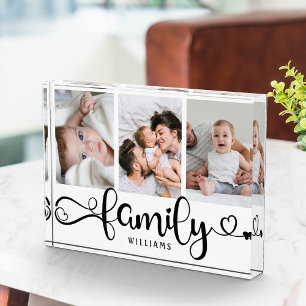 Modern Family Script Collage Simple Elegant Photo  Block