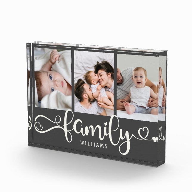 Modern Family Script Collage Simple Elegant Photo  Block (Right)