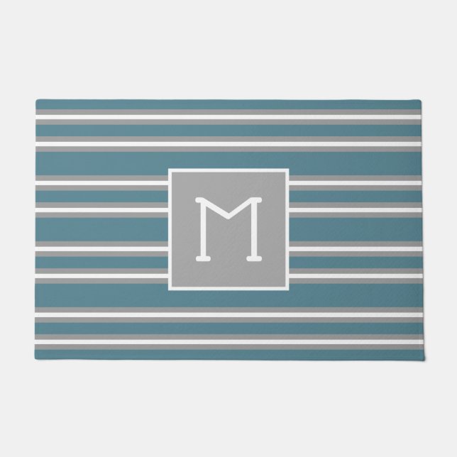 Modern Family Simple Initial Turquoise Pattern Doormat (Front)