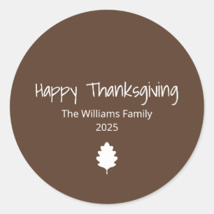 Modern Family Simple Leaf Thanksgiving Classic Round Sticker