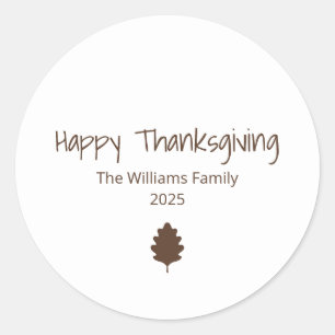 Modern Family Simple Thanksgiving Leaf Classic Round Sticker