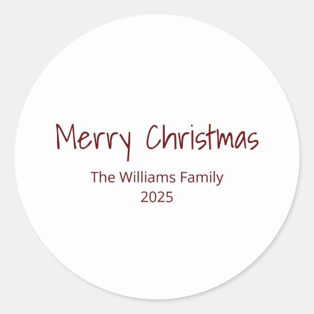 Modern Family Simple Typography Christmas  Classic Round Sticker (Front)