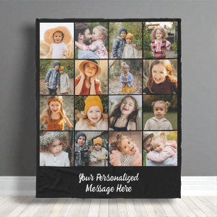 Modern Family Text Customised 16 Photo Collage Fleece Blanket