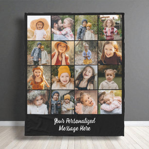 Modern Family Text Customized 16 Photo Collage  Fleece Blanket