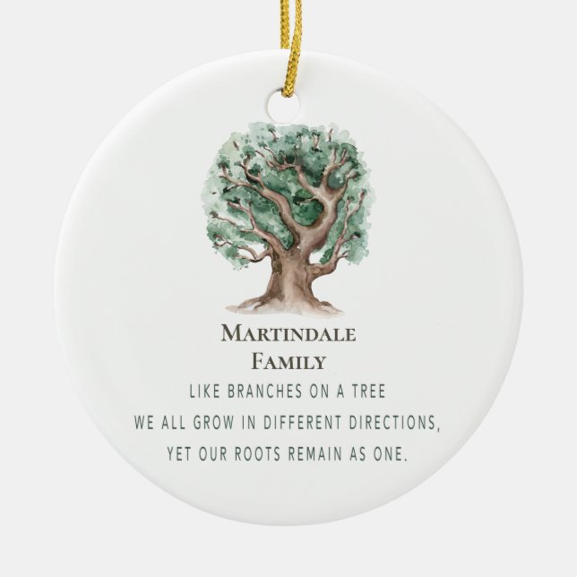 Modern Family Tree Reunion Monogrammed Ceramic Tree Decoration (Front)