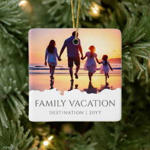 Modern Family Vacation   Elegant Family Trip Photo Ceramic Ornament
