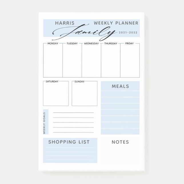 Modern Family Weekly Planner Post-it Notes (Front)